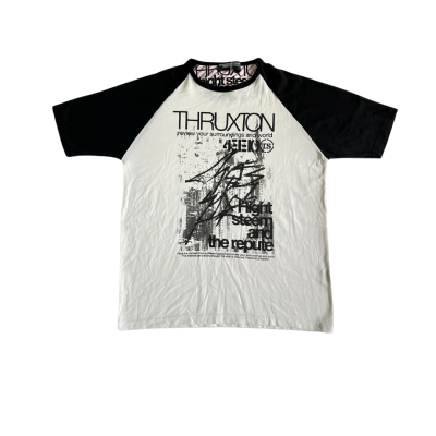 Áo thun raglan trắng đen